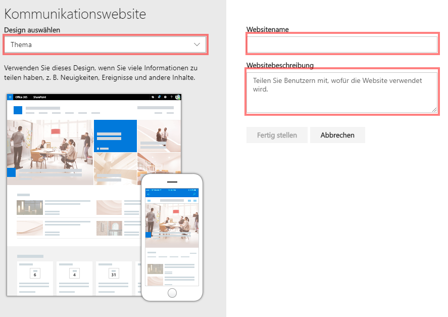 SharePoint Kommunikationswebsites